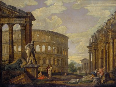 Landscape with Hercules and Ruins of Ancient Rome by Giovanni Paolo Pannini