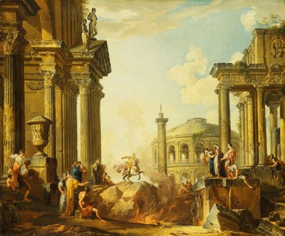 Marcus Curtius Leaping into the Chasm, a Capriccio with Trajan