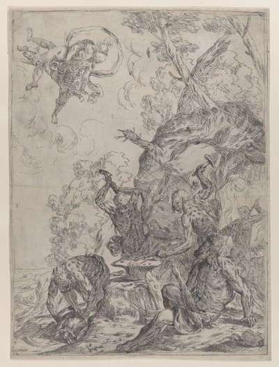 The Forge of Vulcan with Smiths Striking an Anvil with Hammers, 1640-59 by Giovanni Pietro Possenti