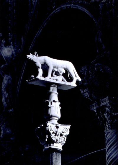 The Sienese Wolf, with the twins Romulus and Remus, facade of the Piazza del Duomo by Giovanni Pisano