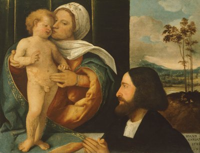 Madonna with Child and devotee by Giovanni de Busi Cariani