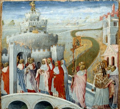 Procession of Pope Gregory I at the Chateau Saint Angelo in Rome by Giovanni di Paolo