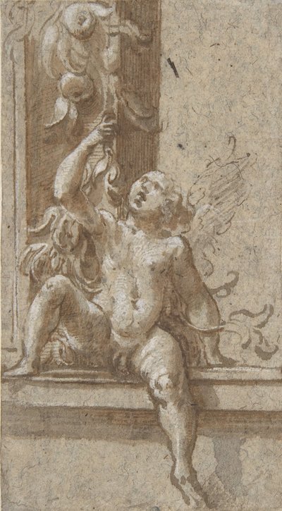 A Putto Seated on a Frame, ca. 1538-40 by Girolamo Mazzola Bedoli