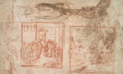 Study of a Tree (recto); Figure & Compositional Studies (verso) by Girolamo Muziano