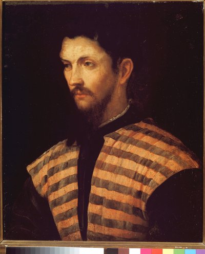 Portrait of a Gentleman Wearing a Striped Jacket by Girolamo Romanino