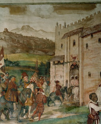 Return of Bartolomeo Colleoni and King Christian to Malpaga after the Hunting Party by Girolamo Romanino