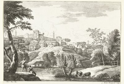 Hilly Landscape with City and Angler (series title) by Giuliano Giampiccoli