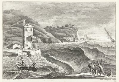 Coastal Landscape with Storm at Sea and Beacon Italian Landscapes (series title) by Giuliano Giampiccoli