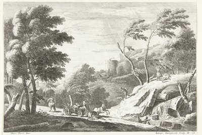 Landscape with Thunderstorm and Frightened Animals by Small Waterfall Italian Landscapes (series title) by Giuliano Giampiccoli