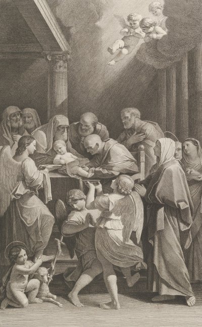 The circumcision of Christ, a group of men, women and angels surrounding him, ca. 1760-1800 by Giuliano Traballesi