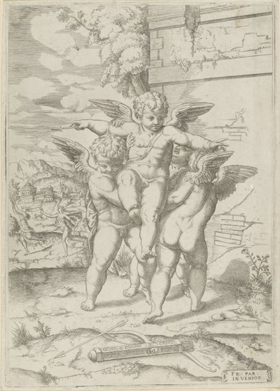 Amor and Three Putti by Giulio Bonasone (attributed to)