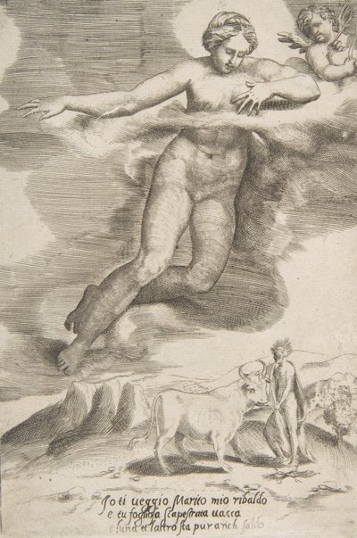 Juno Watching Jupiter and Io, from The Loves of the Gods by Giulio Bonasone