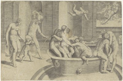 Men and Women in a Large Bathtub by Giulio Bonasone