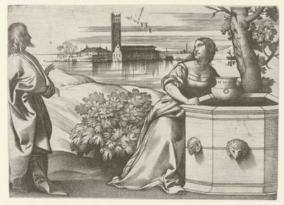 Christ Conversing with the Samaritan Woman at the Well by Giulio Campagnola