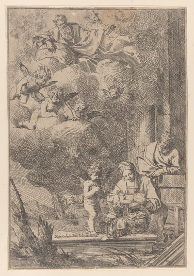 The Holy Family with the Virgin holding Christ over the cradle by Giulio Carpioni