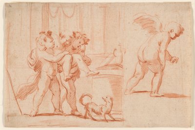 Two Putti Carrying a Third Putto; Another Putto from the Rear by Giulio Carpioni