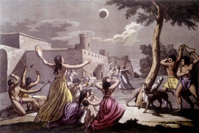 Ancient Peruvians (Incas) in front of a Moon Eclipse - in 