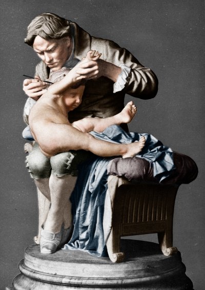 Edward Jenner, English physician, vaccinating his son, c1796 c1900 by Giulio Monteverde