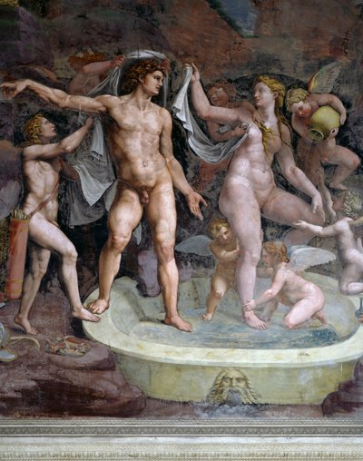 Bath of Mars and Venus, fresco by Giulio Romano, north wall of Chamber of Cupid and Psyche, Palazzo Te, Mantua by Giulio Romano