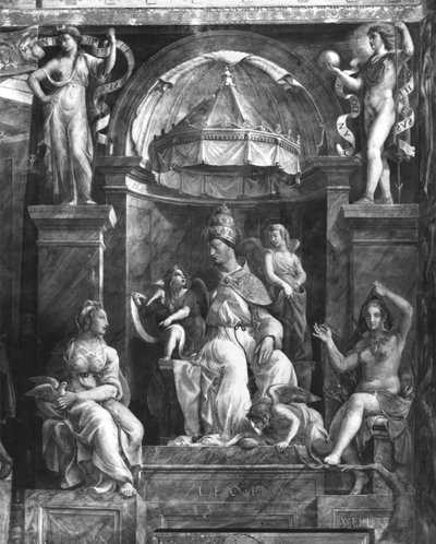 Pope Leo I the Great (c.390-461) between Two Virtues, Raphael Rooms by Giulio Romano