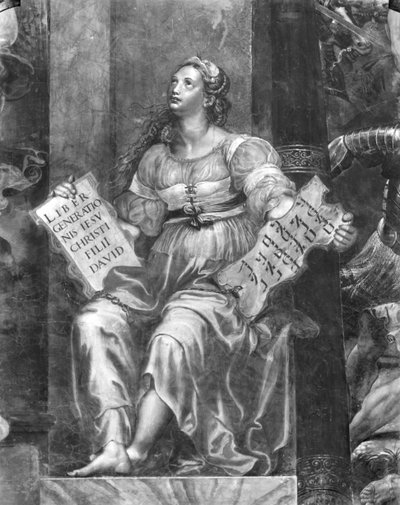 Religion, One of Two Allegorical Figures Surrounding Pope Sylvester I (314-35) Raphael Rooms (detail) by Giulio Romano