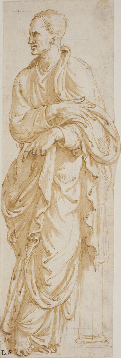Standing Philosopher Leaning Against a Column by Giulio Romano