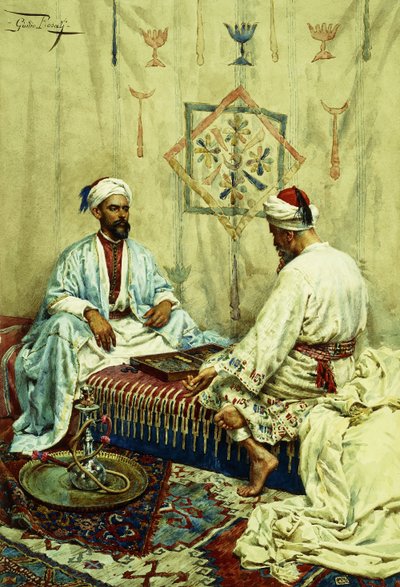 Arabs playing Backgammon in an Interior by Giulio Rosati