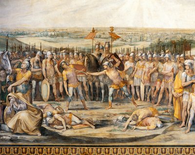 Combat between Horatii and Curiatii, by Giuseppe Cesari, fresco, Hall of Horatii and Curiatii, Conservatories Palace, Rome, Roman Kingdom, Italy by Giuseppe Cesari