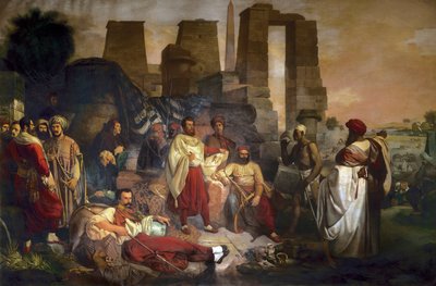 Egyptologist Jean Francois Champollion seated in the center, surrounded by Ippolito Rosellini and Gaetano Rossellini by Giuseppe Angelelli