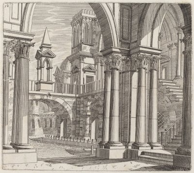 Architectural Fantasy with Buildings, Stairways, and Portals beside a Canal by Giuseppe Antonio Landi
