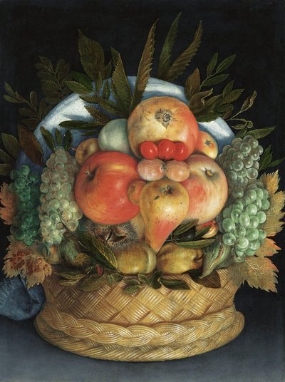 Reversible anthropomorphic portrait of a man composed of fruit by Giuseppe Arcimboldo