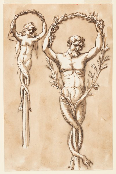 Two Figures as Crests of Poles by Giuseppe Barberi