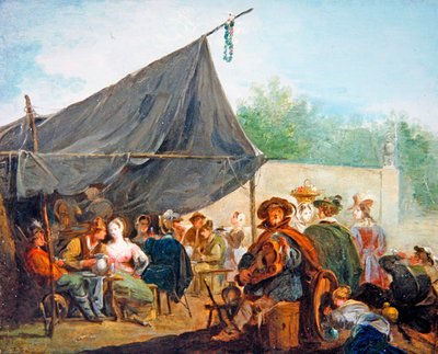 An Encampment Scene with Figures Drinking by Giuseppe Bernardino Bison