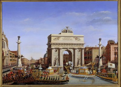 Visit of Napoleon I to Venice from 28 November to 8 December 1807: entrance of the Emperor in gondola on the Grand Canal Procession of gondolas by Giuseppe Borsato