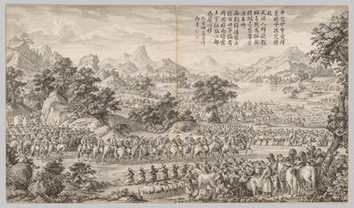 Receiving Surrender from the Eli: from Battle Scenes of the Quelling of Rebellions in the Western Regions, with Imperial Poems by Giuseppe Castiglione