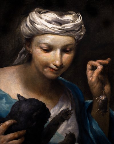 Little Girl Playing with a Cat and a Dead Mouse (detail) by Giuseppe Maria (1665-1747) Crespi