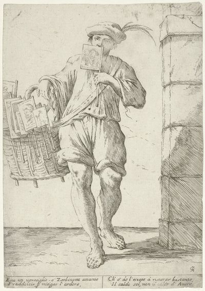 Seller of Flags or Fans by Giuseppe Maria Mitelli (signed by artist)