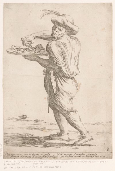 Street Vendor of Chicken Heads and Livers (series title: Street Vendors in Bologna) by Giuseppe Maria Mitelli