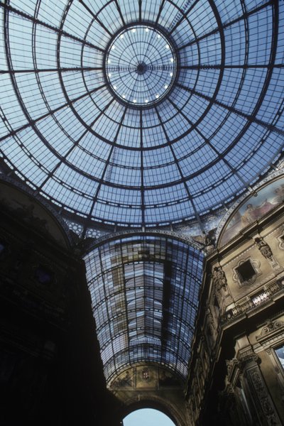 Upward view of the glass dome and pendentive by Giuseppe Mengoni