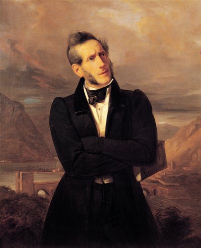 Portrait of Alessandro Manzoni with views of Lecco by Giuseppe Molteni