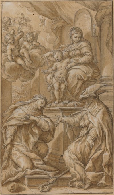 The Madonna and Child Enthroned, Adored by Two Saints by Giuseppe Nicola Nasini