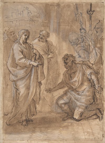 Christ and the Centurion (recto), Figure Waving to Departing Ship (verso) by Giuseppe Passeri