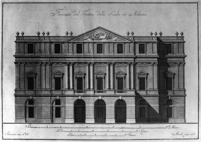 Drawing of the Exterior Architecture of the Facade of Teatro alla Scala by Giuseppe Piermarini