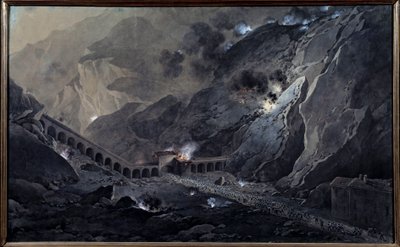 First Italian Campaign (1796-1797): Passage of French artillery, by night, under the Fort of Bard, occupied by the Austrians on 21 May 1800 by Giuseppe Pietro Bagetti