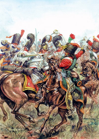 Battle of Austerlitz on 2/12/1805, battle between the soldiers of the Great Army and the Russians and Austrians - Illustration by Giuseppe Rava by Giuseppe Rava