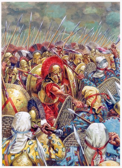 Battle of the Thermopylae: The Spartan army commanded by Leonidas I fighting alongside the Greeks against the Persians in 480 BC by Giuseppe Rava