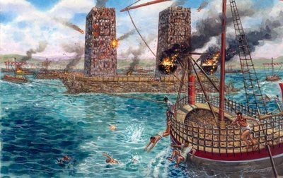 The Siege of Tyre by Alexander the Great in 332 BC during his campaigns against the Persians (illustration by Giuseppe Rava) by Giuseppe Rava