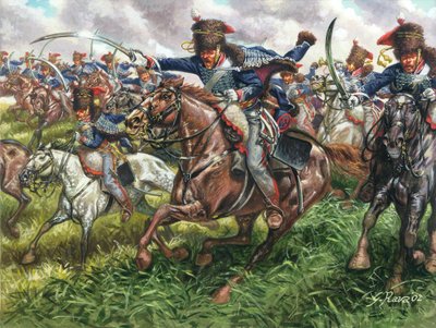 Charge of the 15th Regiment of British Dragoons at the Battle of Waterloo on 18th June 1815 (Illustration by Giuseppe Rava) by Giuseppe Rava