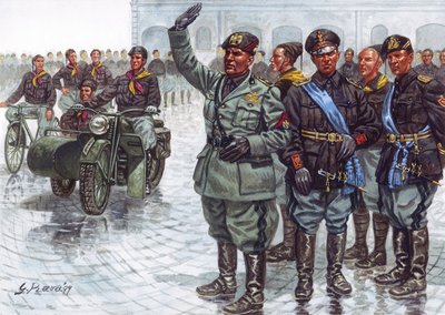 The Duce Benito Mussolini with Black Shirts during a Military Parade by Giuseppe Rava