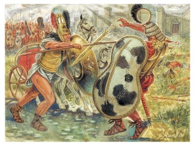 Trojan war: Achilles fighting Hector to avenge the death of Patroclus (illustration by Giuseppe Rava) by Giuseppe Rava